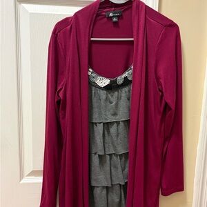 AB Studio Burgundy and Gray Long Sleeve Top